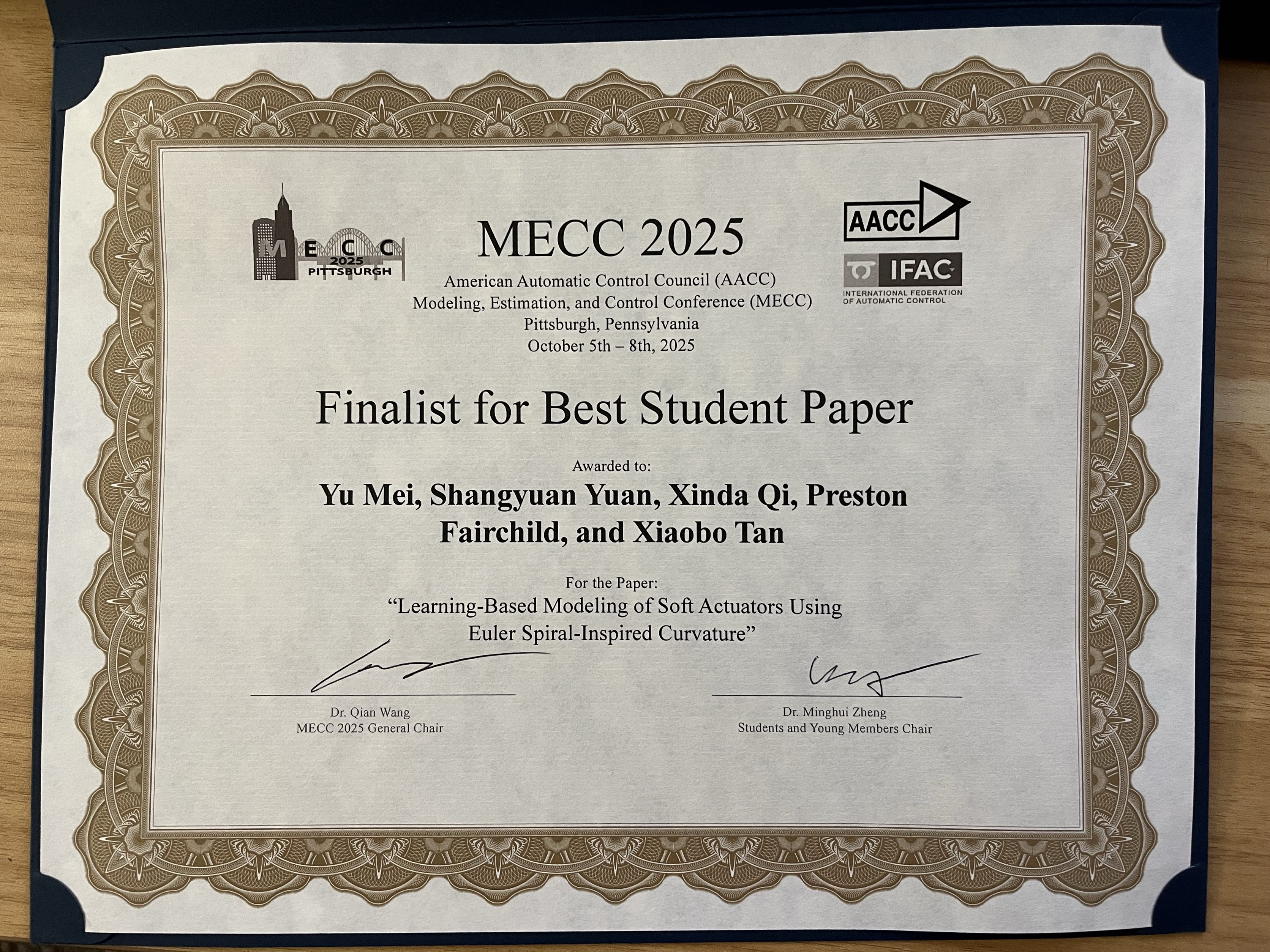 Photo 2 of 2: Received the Best Student Paper Finalist at MECC 2025.